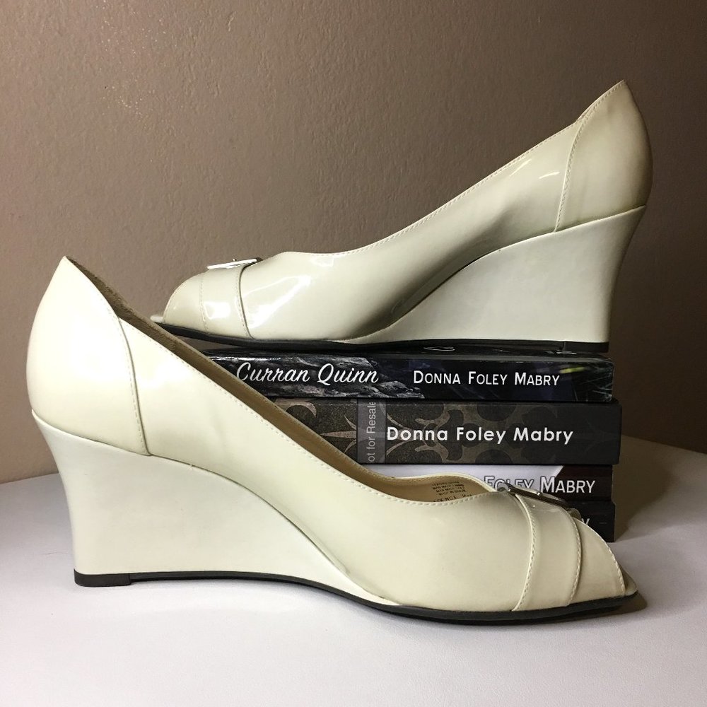 ALEX MARIE "Cadence" Patent Leather Cream Wedges - Picture 3 of 13